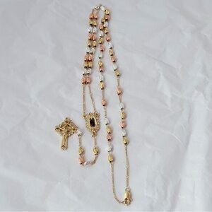 NEW Gold‎ Plated Rosary Necklace, Rosario Virgen de Guadalupe 26 in”